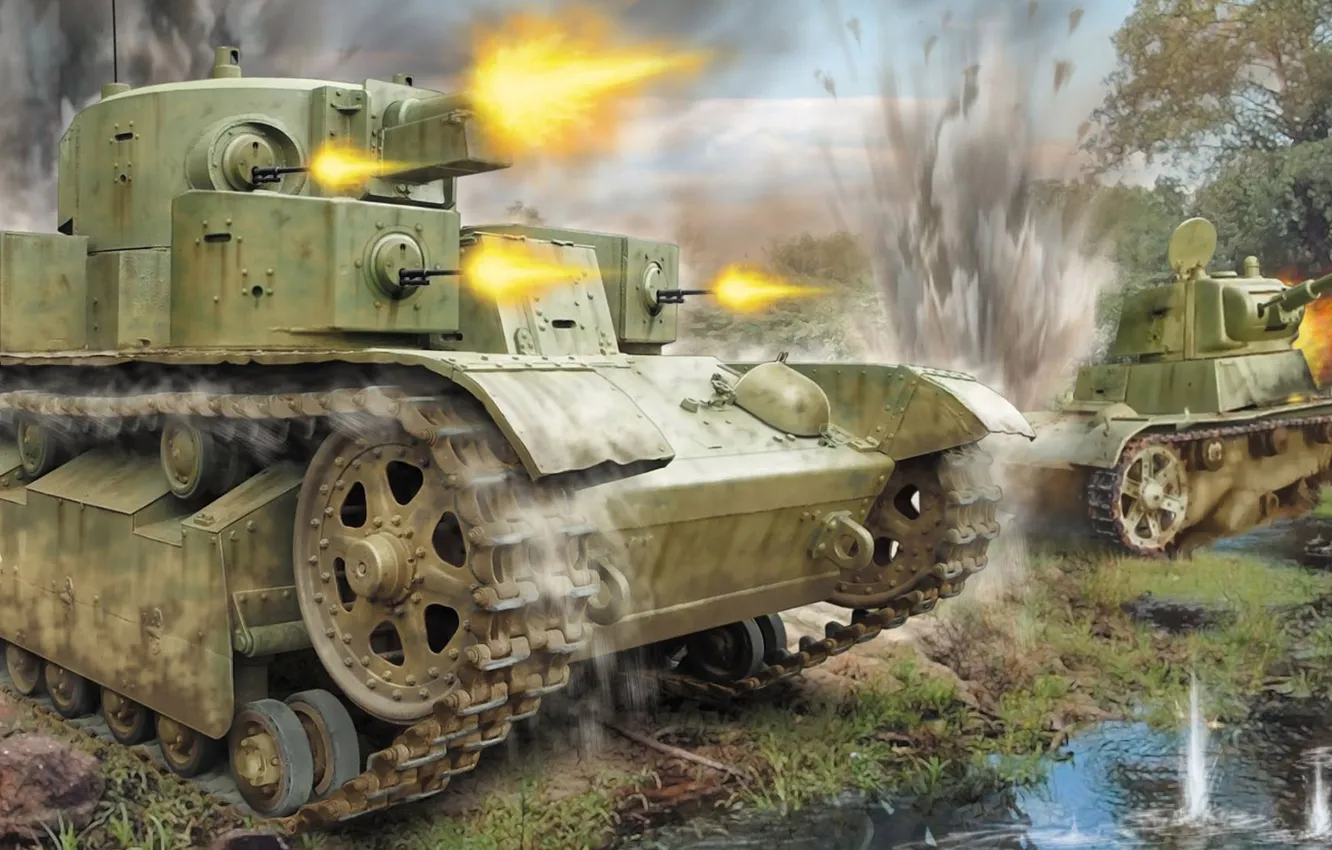 Фото обои Т-26, Т-28, советские танки, крупнейшее танковое сражение в истории, Битва за Дубно