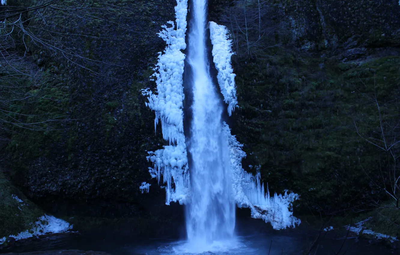 Фото обои ice, water, rocks, falls, Horsetail Falls
