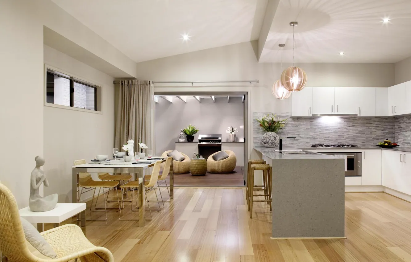 Фото обои дизайн, стиль, интерьер, кухня, столовая, жилое пространство