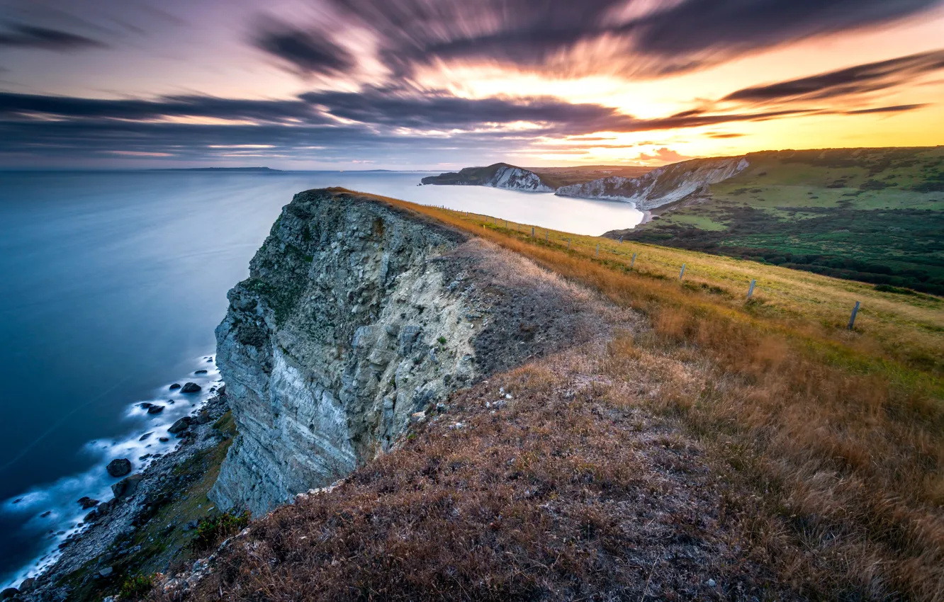 Фото обои long exposure, Jurassic sunset, Gad Cliff, Dorset coast