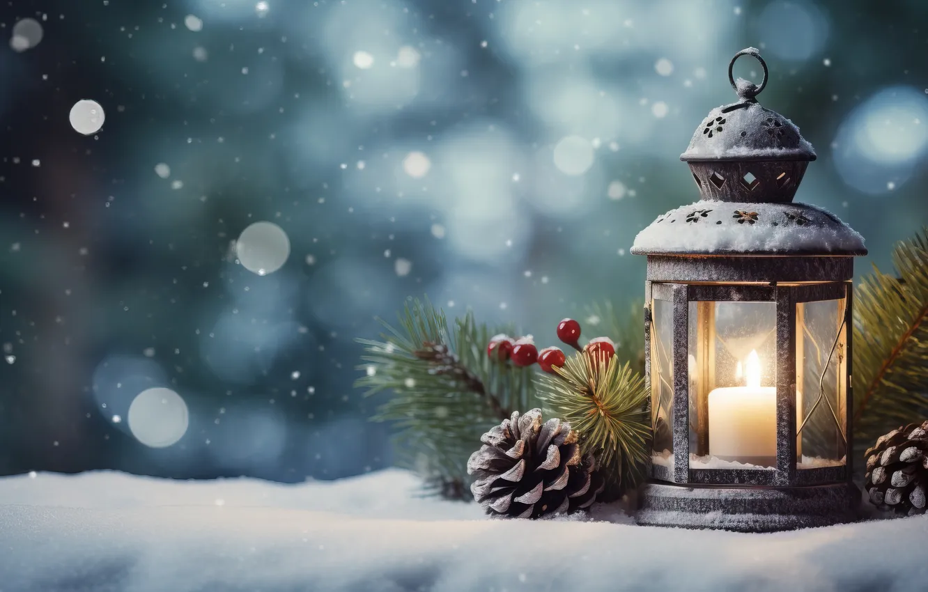 Фото обои зима, снег, ночь, Рождество, фонарь, Новый год, Christmas, night