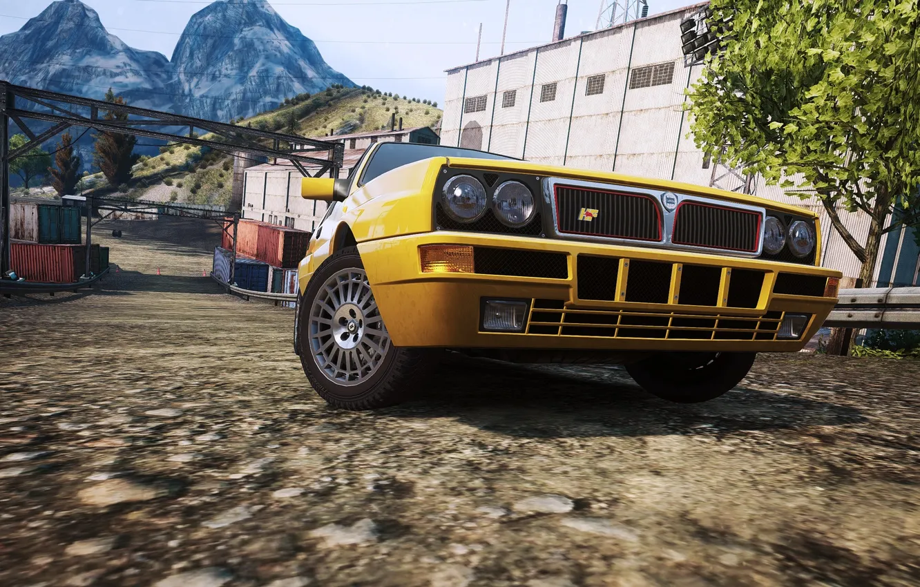 Фото обои город, фары, автомобиль, ракурс, need for speed most wanted 2, Lancia delta integrale