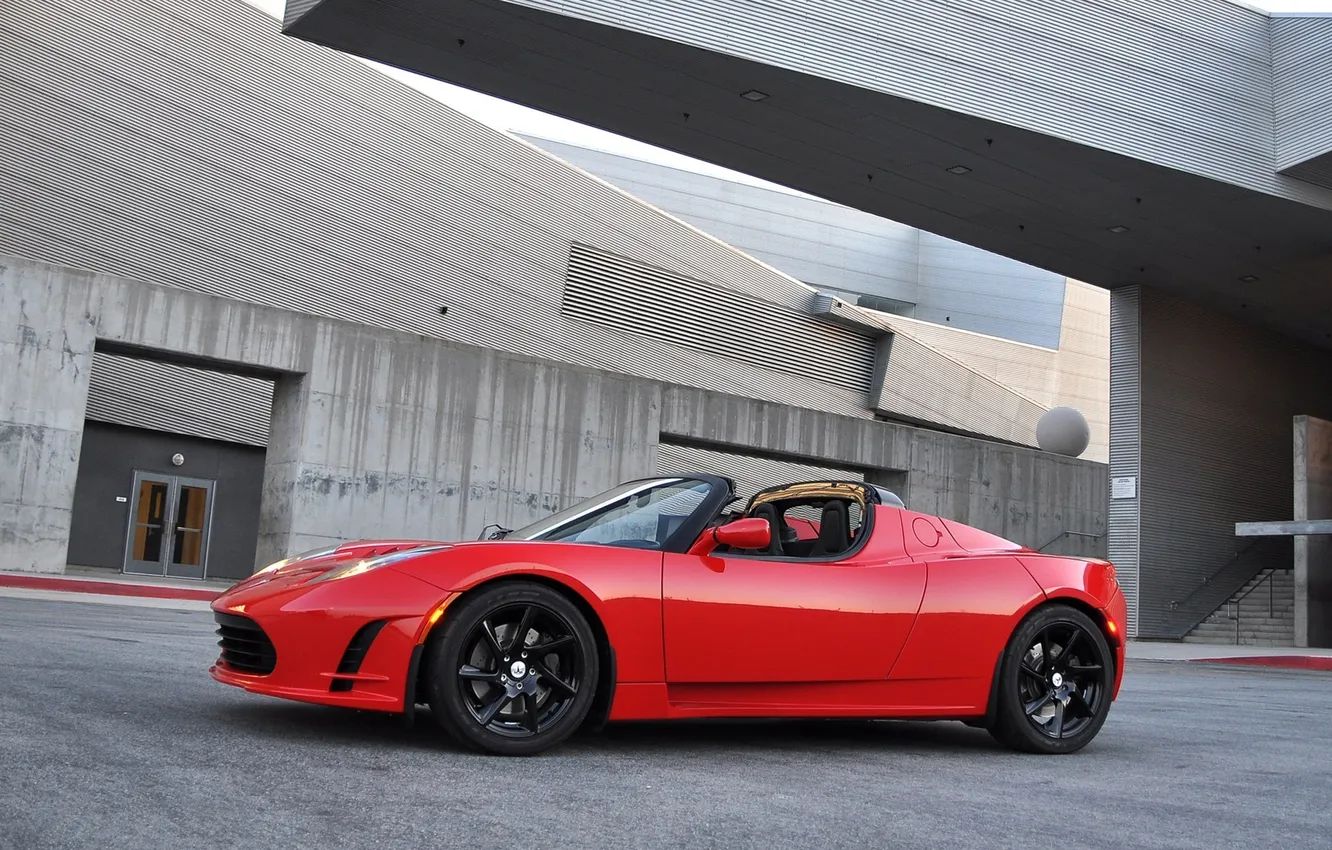 Фото обои авто, красный, Roadster, Tesla, тесла, электрокар