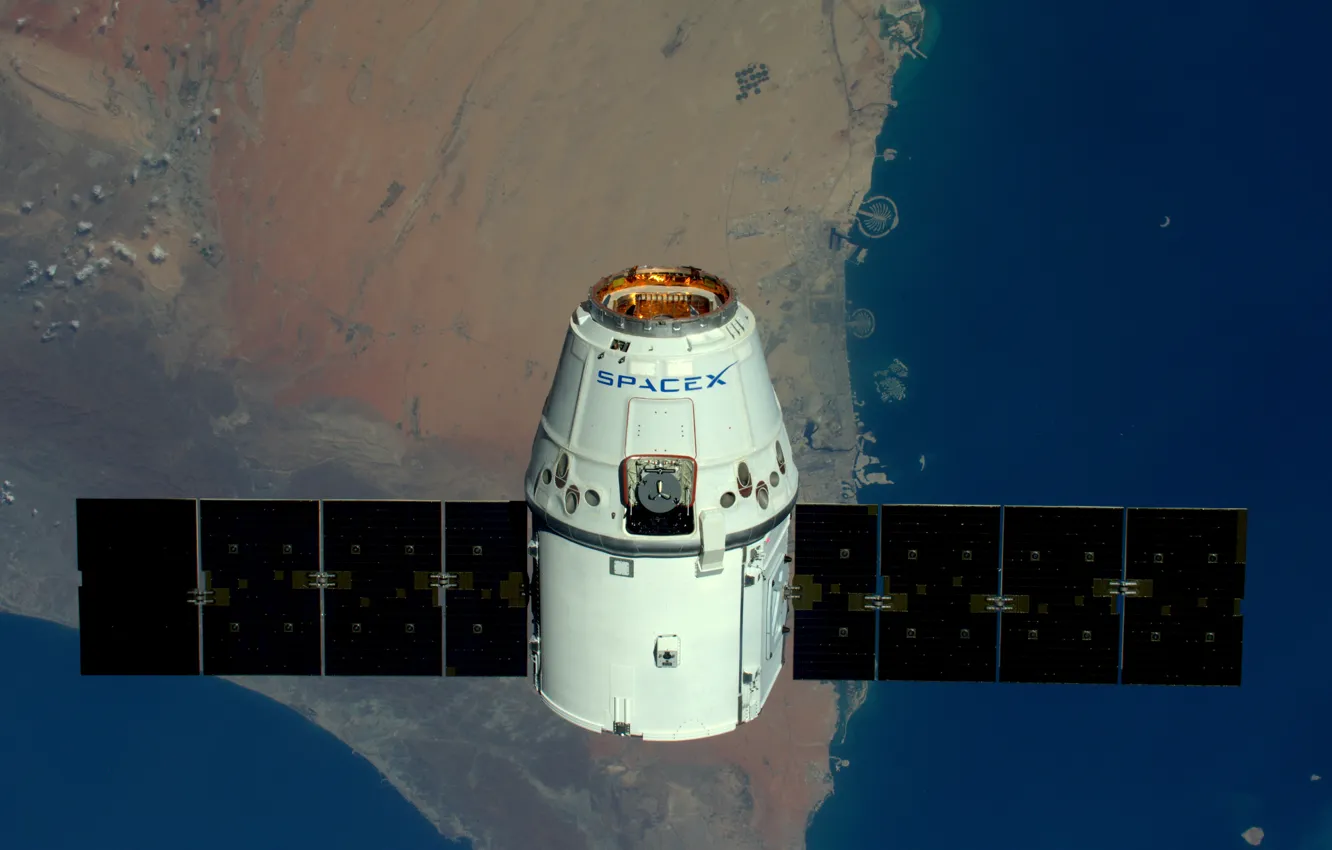Фото обои поверхность, Земля, космический корабль, транспортный, частный, Dragon SpaceX