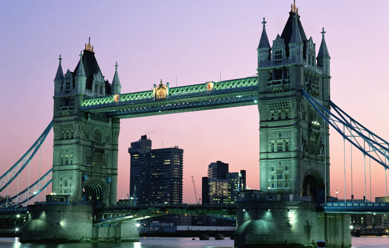 Фото обои вода, мост, город, англия, лондон, вечер