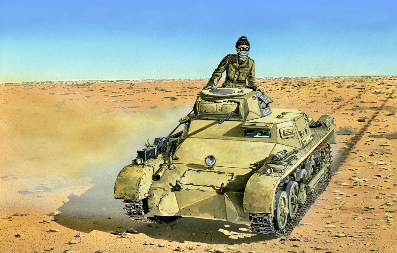 Фото обои Пустыня, танк, Вторая Мировая война, лёгкий, Германский, DAK, Немецкий Африканский Корпус, Танкист