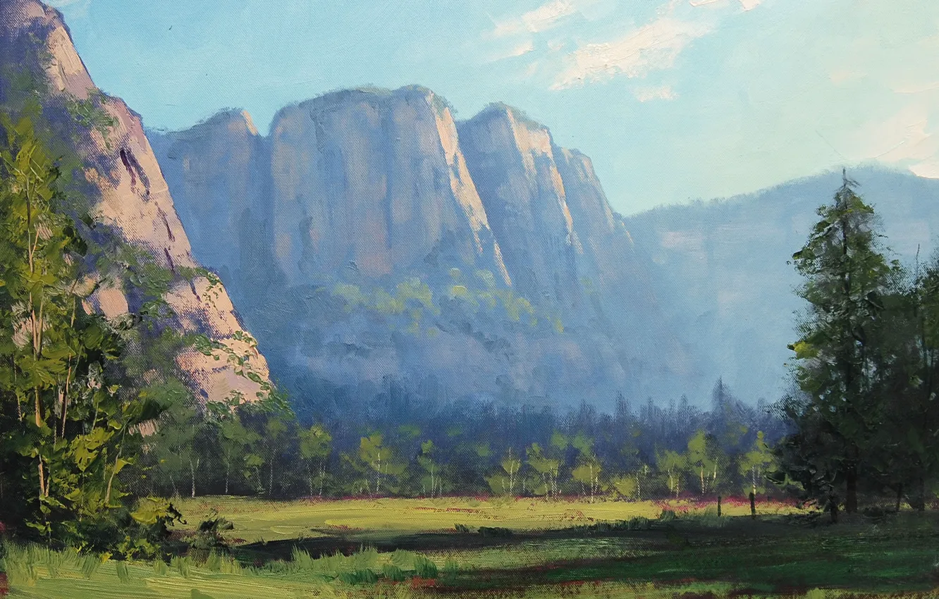 Фото обои пейзаж, горы, Рисованые, yosmite, Graham Gercken