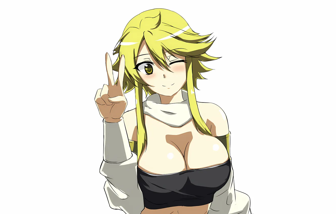Фото обои girl, sexy, cleavage, blouse, boobs, anime, beautiful, short hair