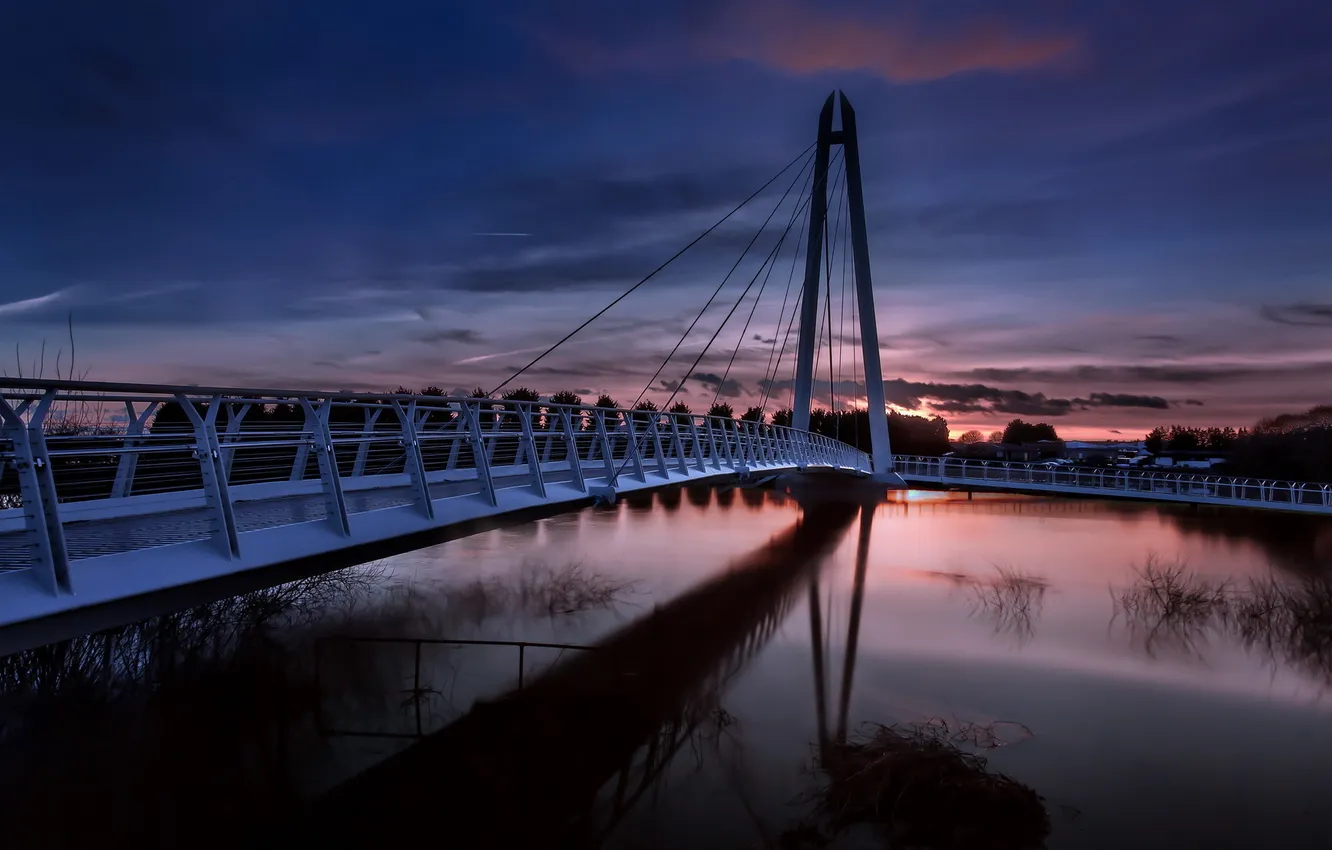 Фото обои ночь, мост, город, река, Worcestershire, Diglis bridge