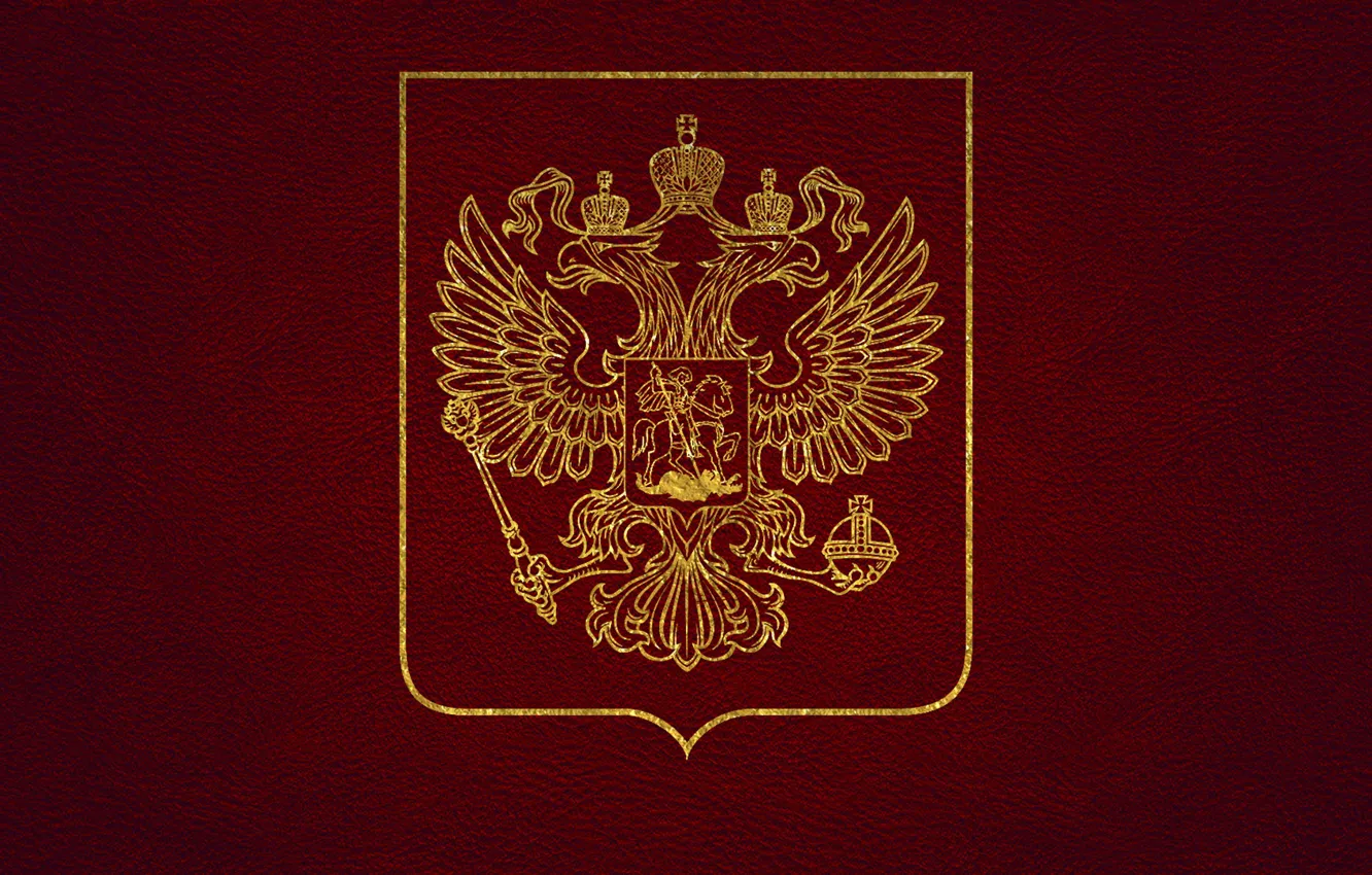 Фото обои кожа, золотой, герб, россия, красная, двуглавый орел, герб России