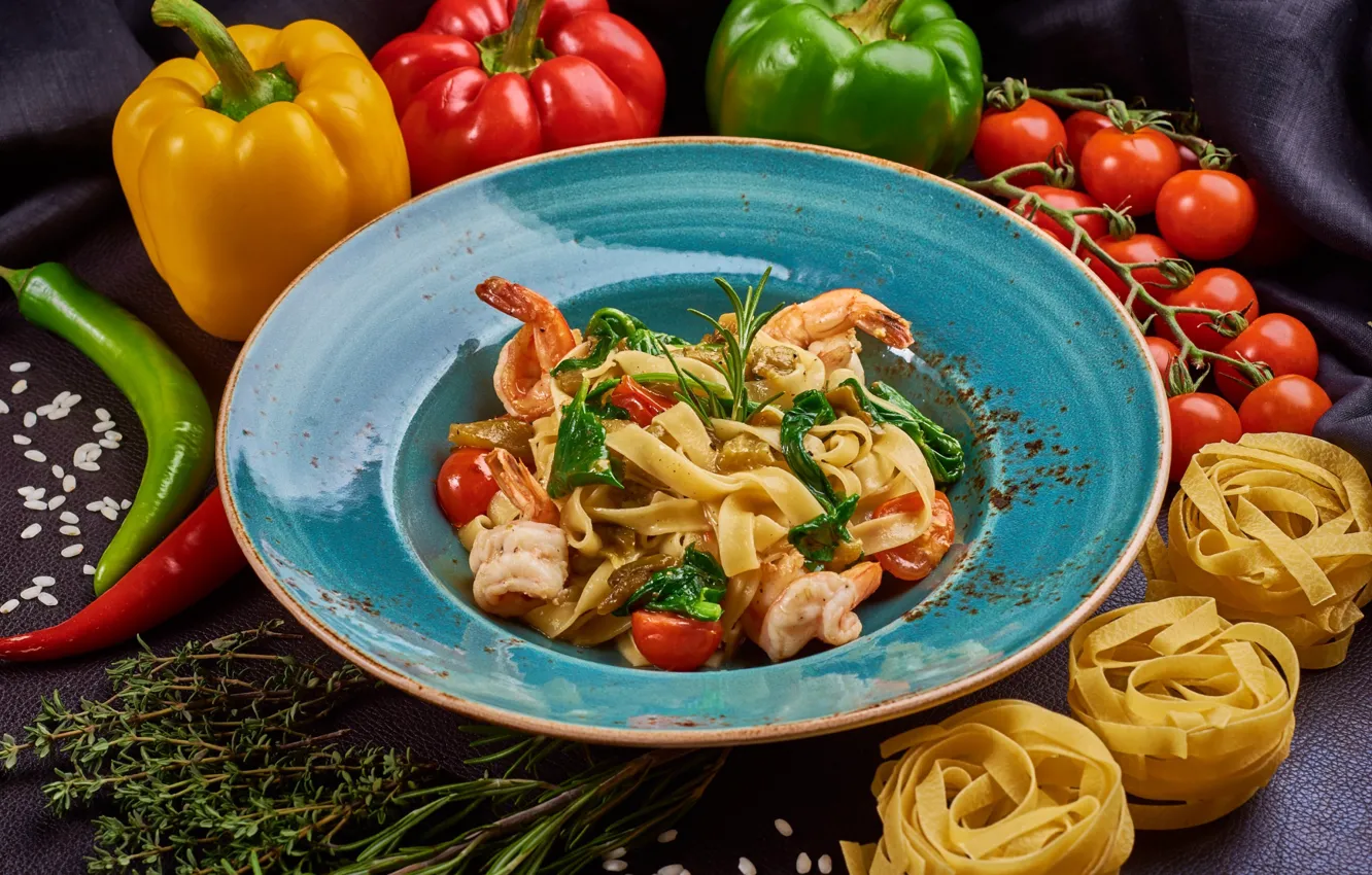 Фото обои перец, овощи, помидоры, макароны, паста