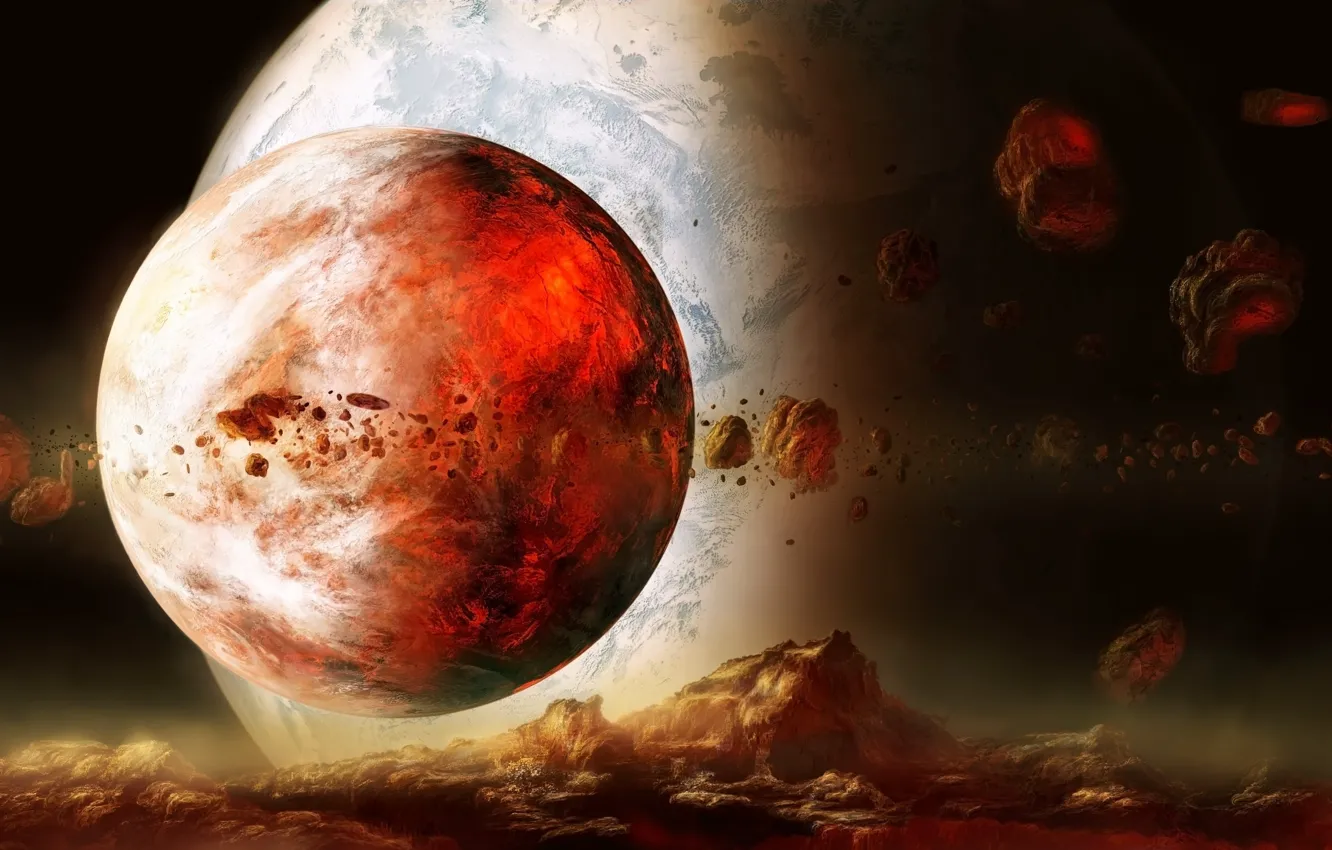 Фото обои red, rocks, planet, large, Sci Fi