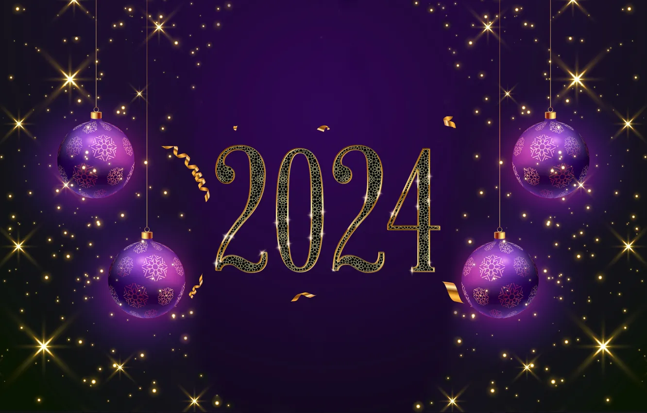 Фото обои золото, шары, Новый Год, цифры, golden, happy, balls, New Year