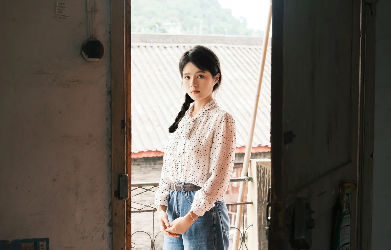 Фото обои House, Beautiful, Asian, Model, Denim, Woman, Cute, Jeans