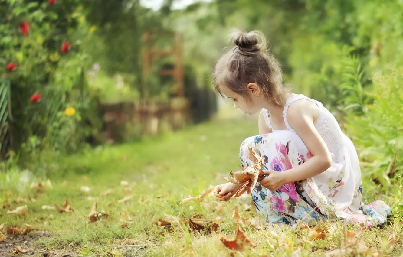 Фото обои листья, природа, девочка