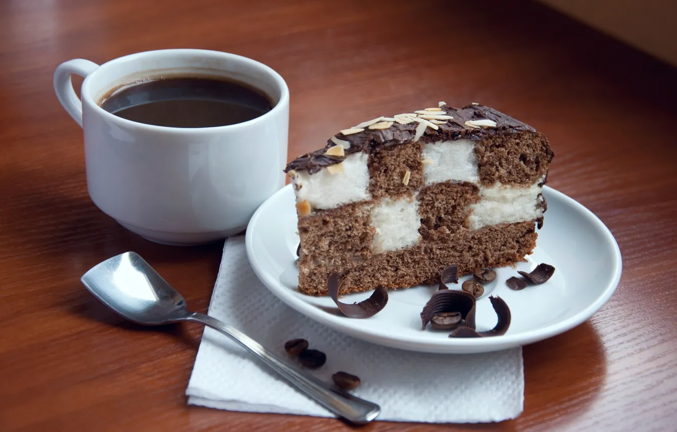 Фото обои кофе, шоколад, пирожное, кофейные зерна