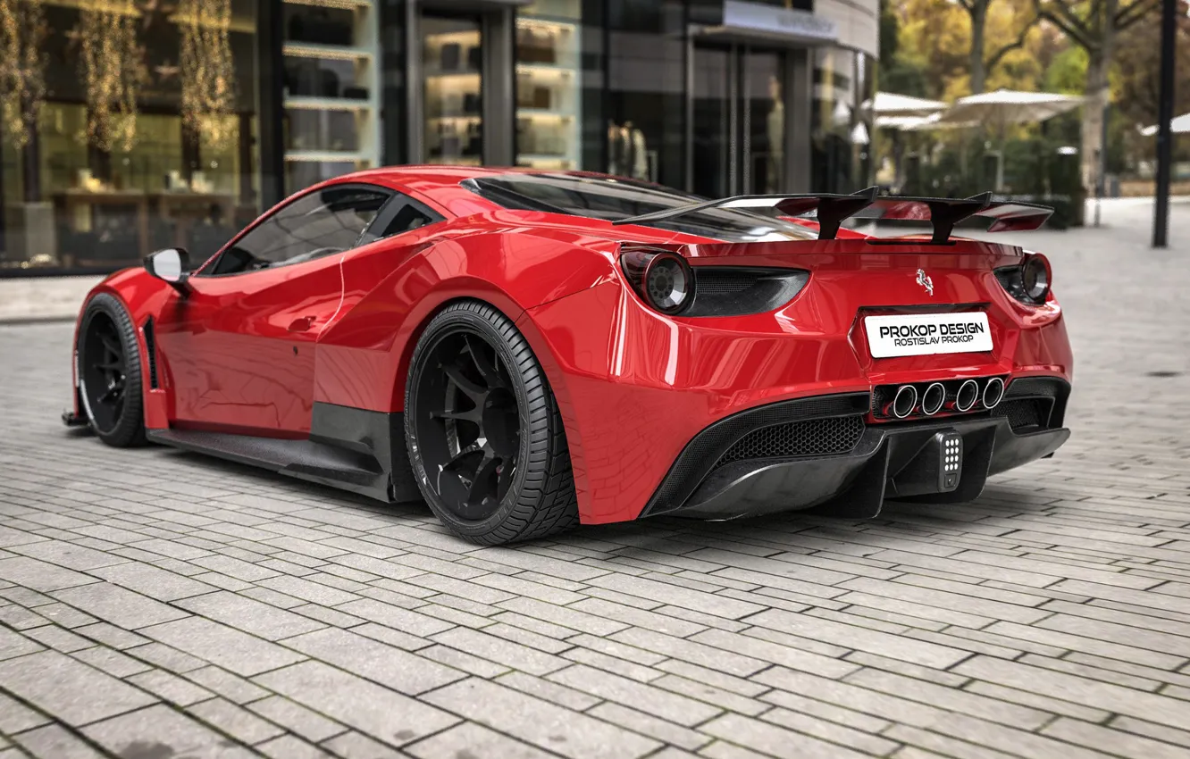 Фото обои Красный, Машина, Ferrari, Car, Суперкар, Рендеринг, Concept Art, Спорткар