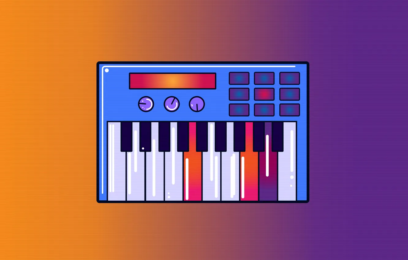 Фото обои Минимализм, Музыка, Фон, Клавиши, 80s, Illustration, 80's, Synth