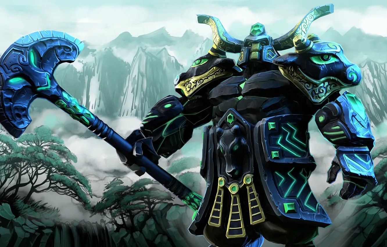 Фото обои деревья, горы, арт, посох, Dota 2, Earth Spirit, Kaolin