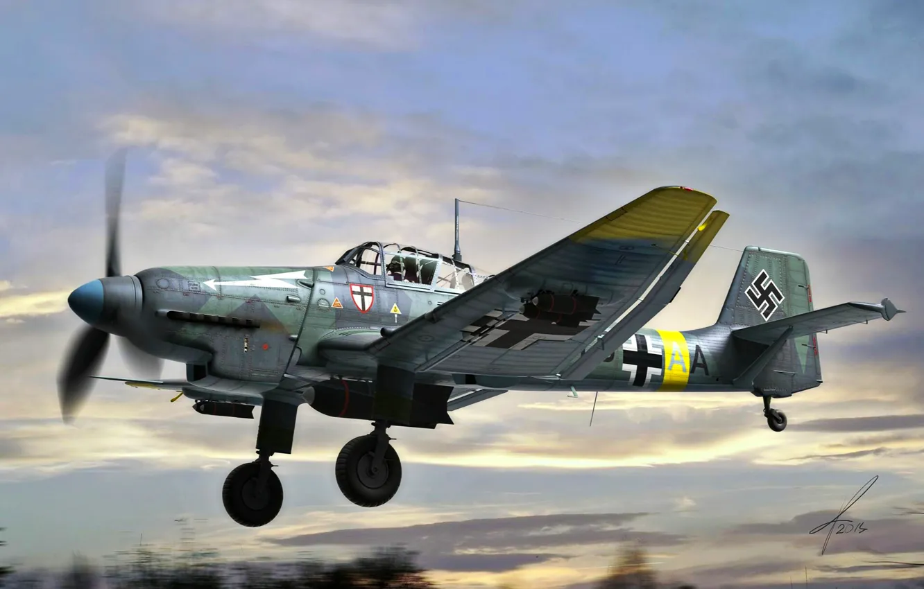 Фото обои Бомбардировщик, Люфтваффе, Пикирующий бомбардировщик, Ju-87D, Junkers Ju 87 stuka