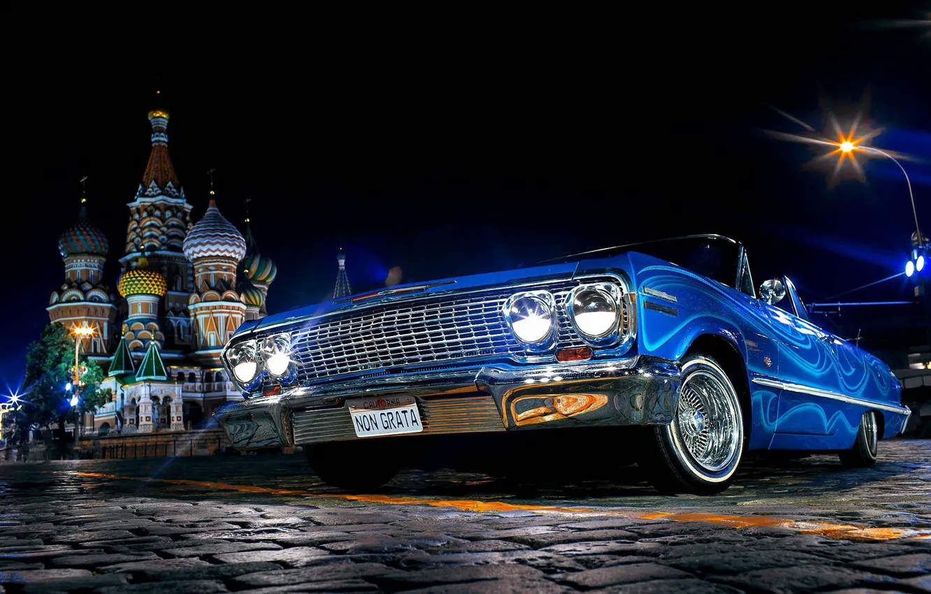 Фото обои Авто, Москва, Собор Василия Блаженного, Красная площадь, Chevrolet Impala 1967