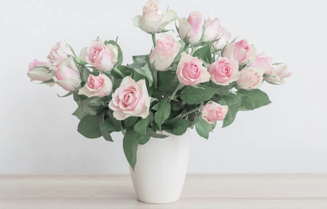 Фото обои цветы, букет, ваза, нежные, розовые, красивые, Maya Kruchenkova