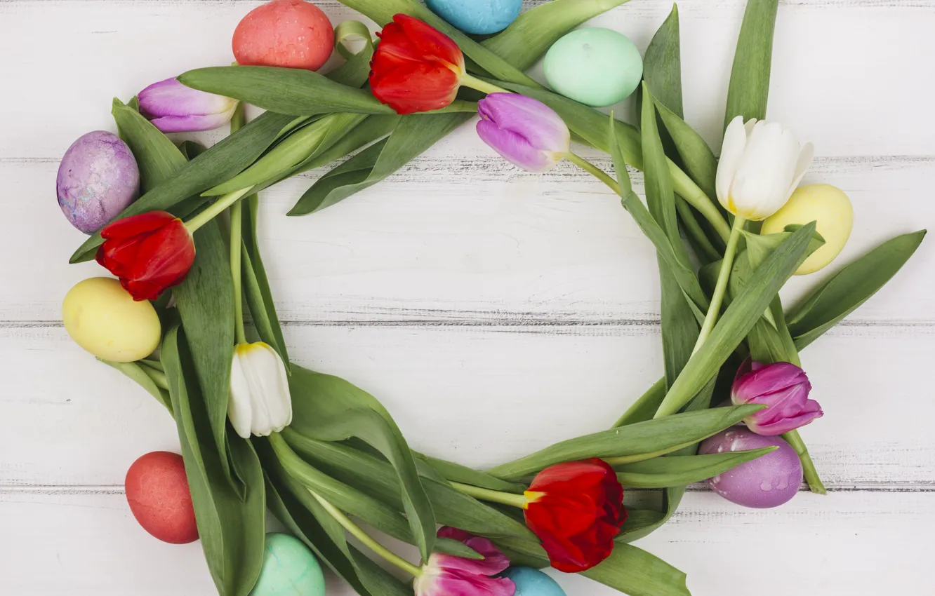 Фото обои цветы, яйца, colorful, Пасха, тюльпаны, happy, flowers, tulips