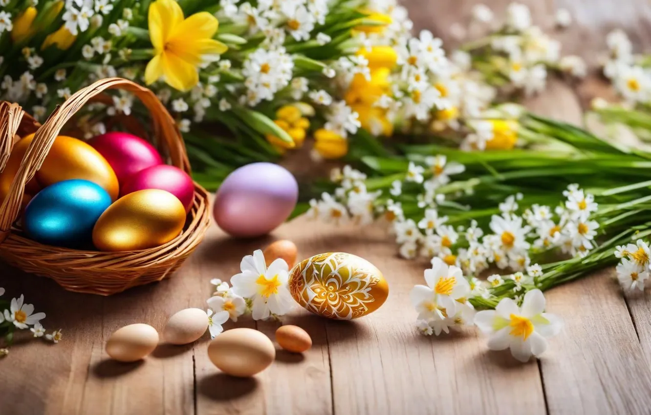 Фото обои цветы, яйца, весна, colorful, Пасха, happy, flowers, spring