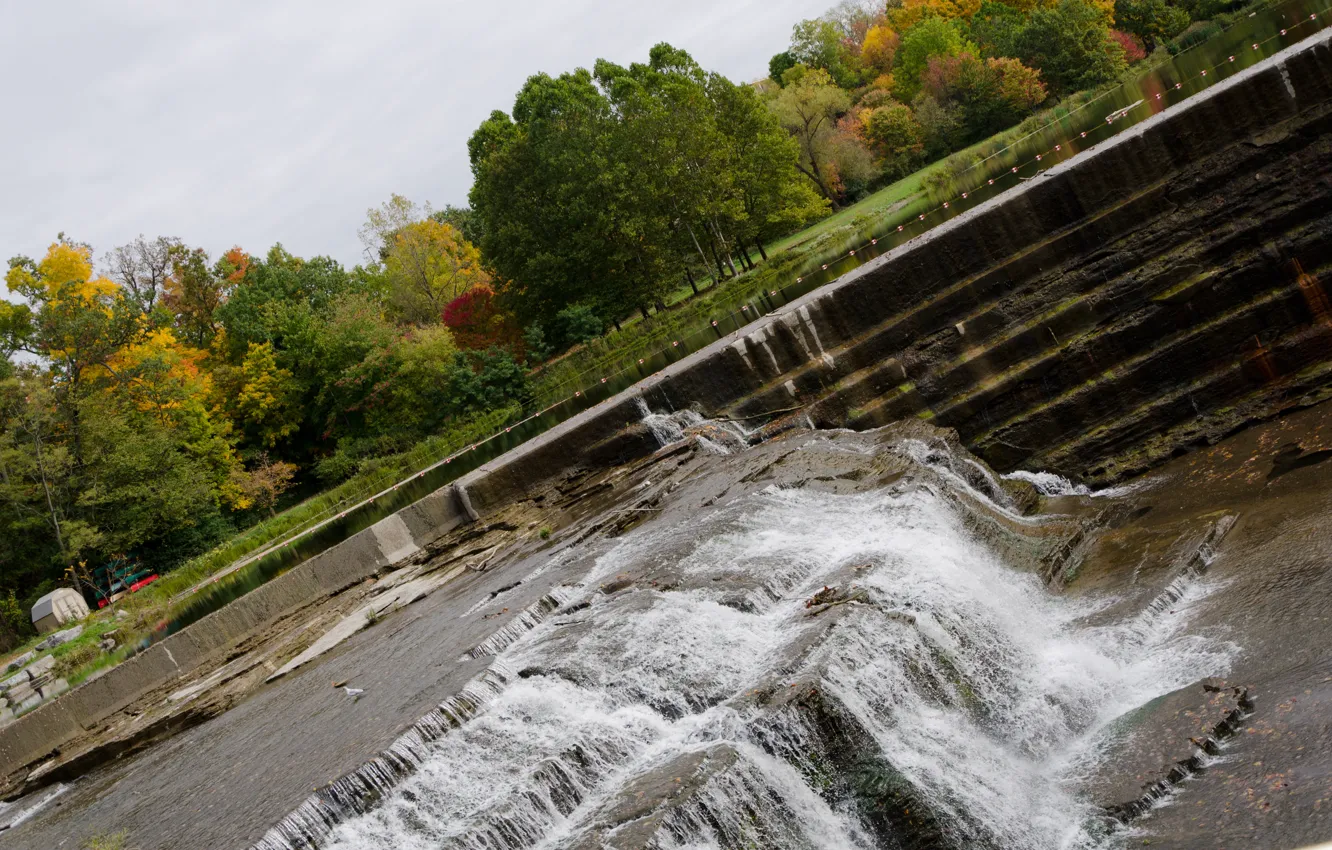 Фото обои Водопад, Осень, USA, США, Fall, Autumn, Waterfall, Colors