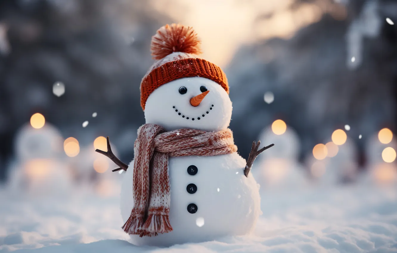 Фото обои зима, снег, Рождество, Новый год, снеговик, Christmas, winter, snow