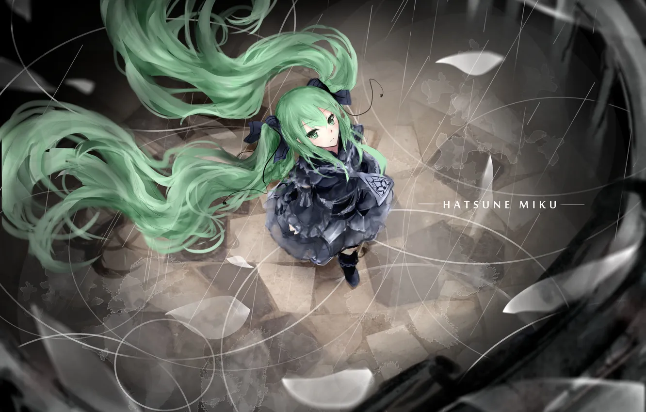 Фото обои девушка, аниме, арт, vocaloid, hatsune miku, банты, sanae, jomill04