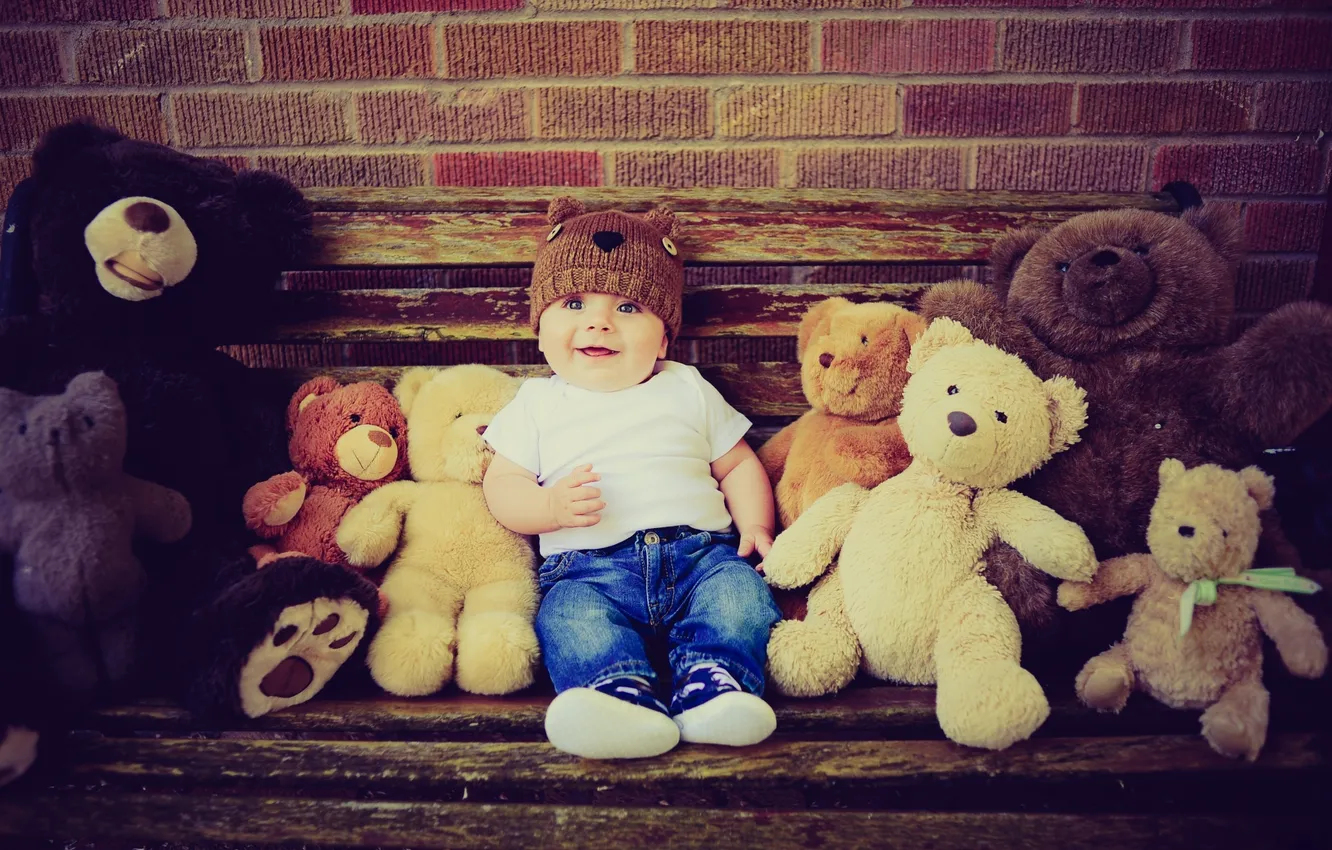 Фото обои игрушки, ребенок, мальчик, медведи