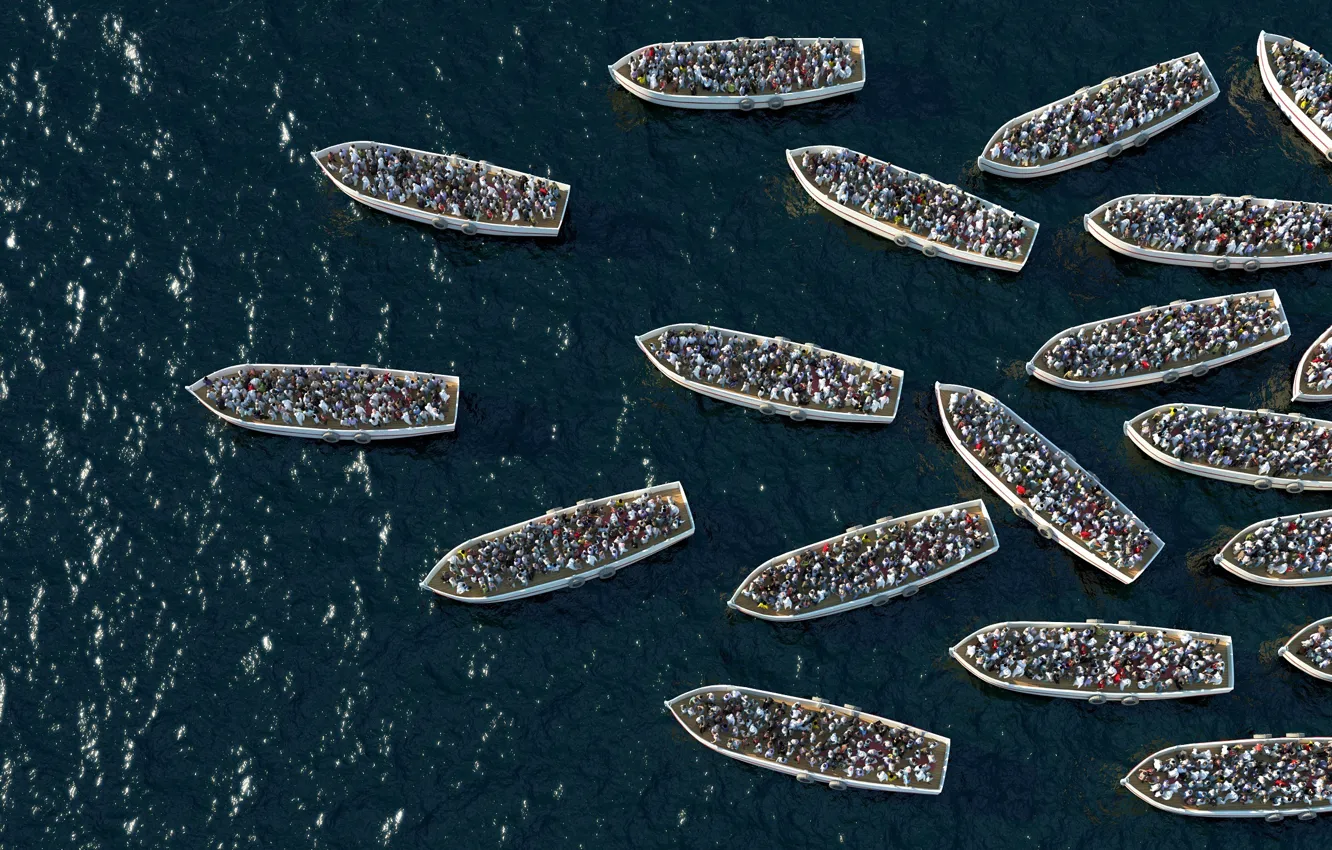 Фото обои ocean, people, boats