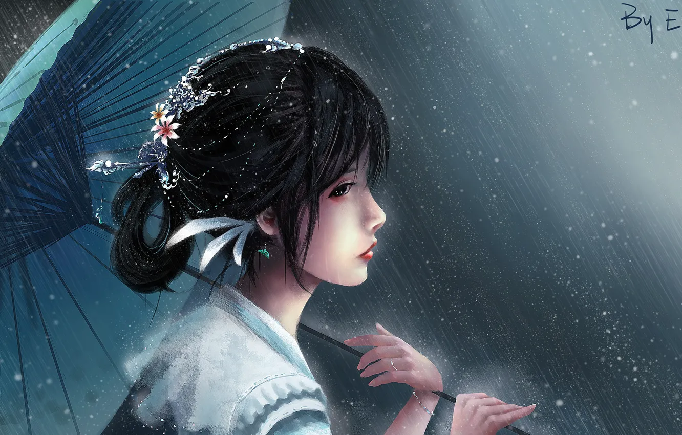 Фото обои девушка, дождь, зонт, Ebb and Flow