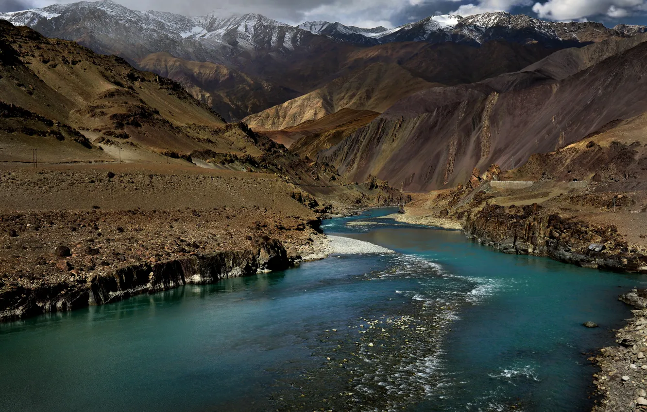 Фото обои горы, река, Индия, Гималаи