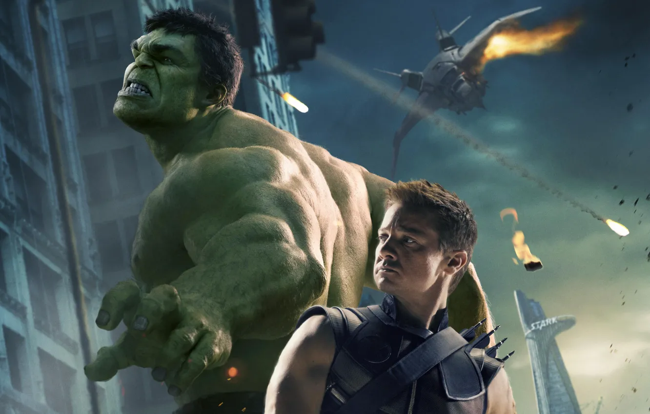 Фото обои фантастика, Халк, Hulk, лучник, комикс, Джереми Реннер, MARVEL, Мстители