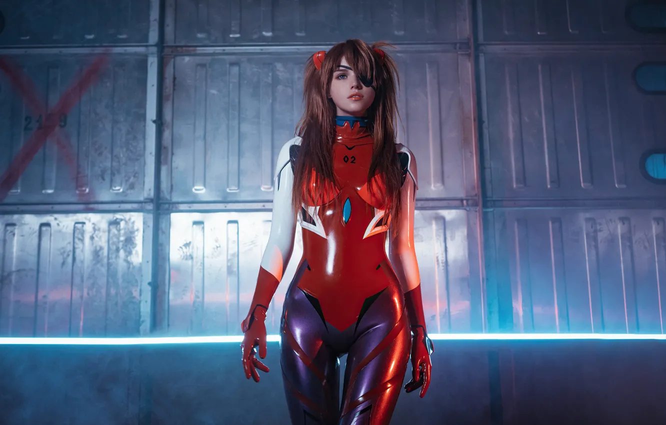 Фото обои красотка, Neon Genesis Evangelion, милашка, косплей, cosplay, Asuka Langley, костюм в обтяжку, аниме герои