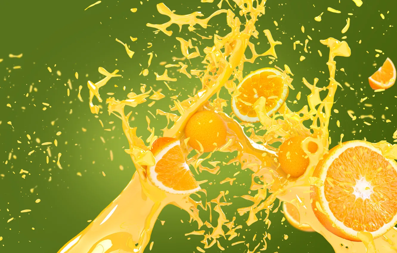 Фото обои брызги, всплеск, апельсины, сок