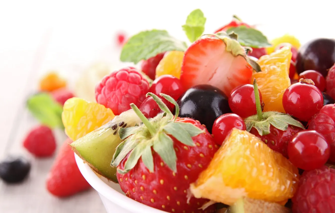 Фото обои ягоды, малина, фон, widescreen, обои, апельсин, еда, киви
