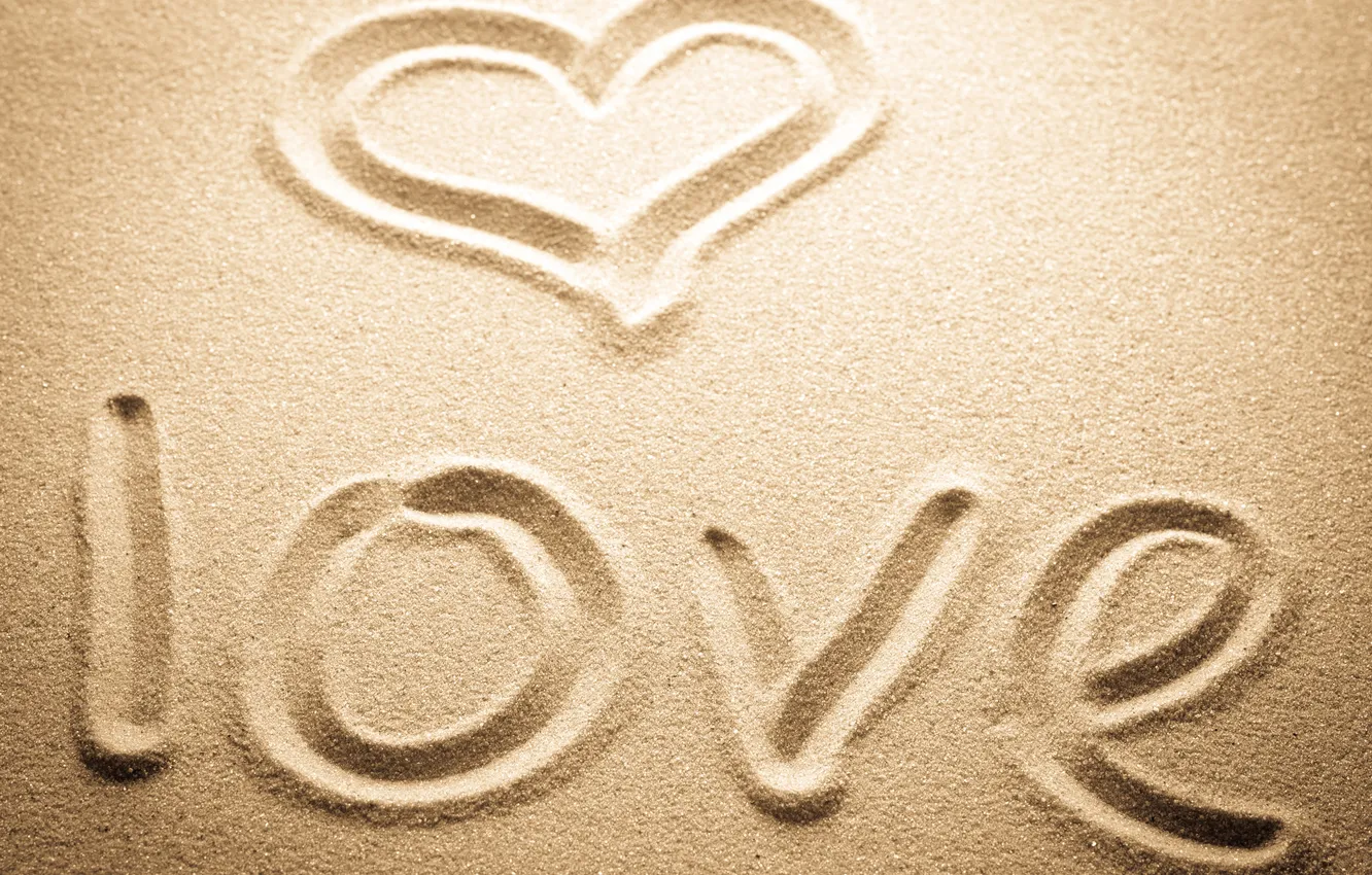 Фото обои песок, любовь, надпись, сердце, love, heart, sand