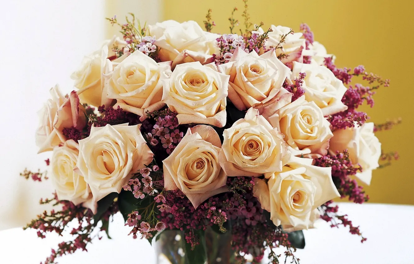 Фото обои цветы, розы, букет, кремовый, бежевый