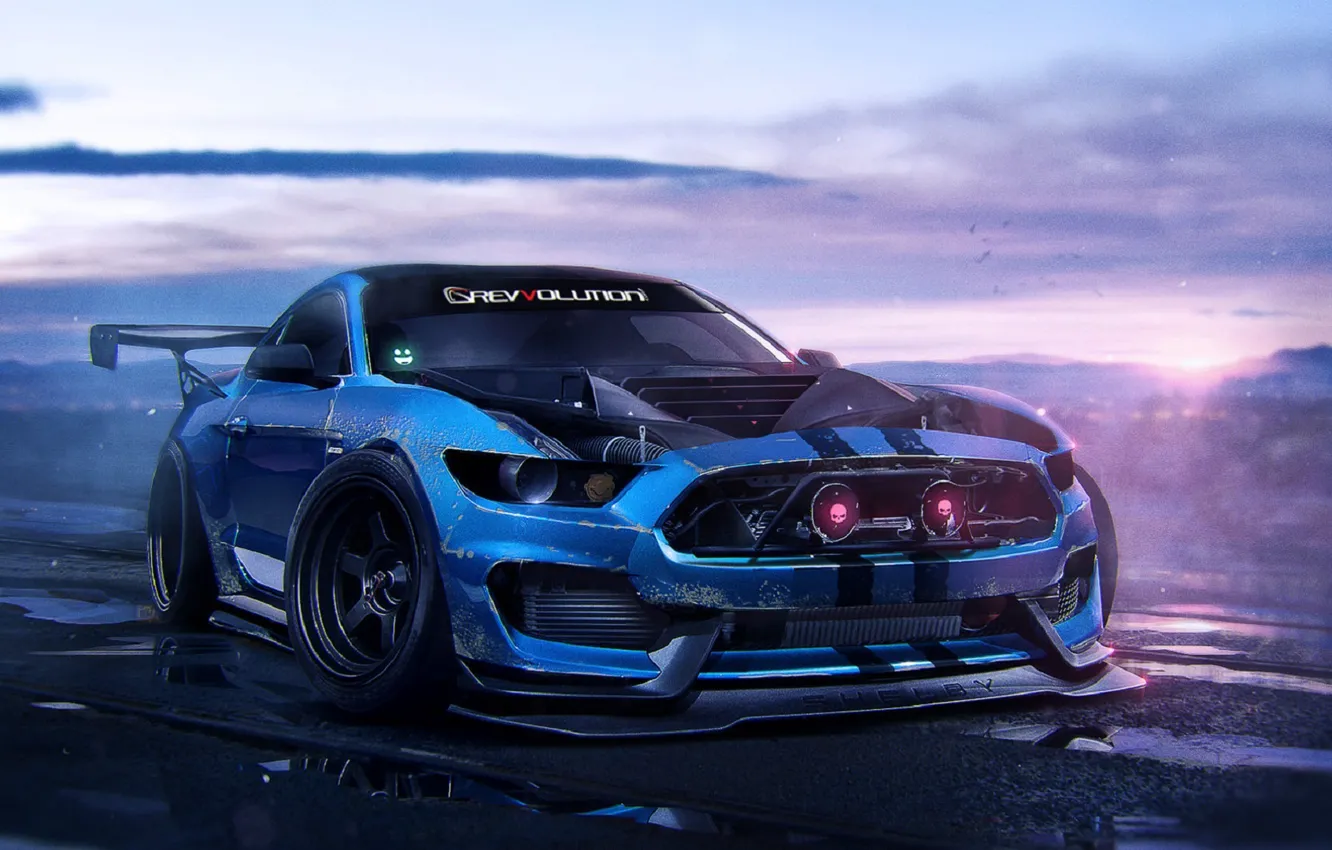 Фото обои Ford, Shelby, Muscle, Car, Art, Blue, GT350, 2015