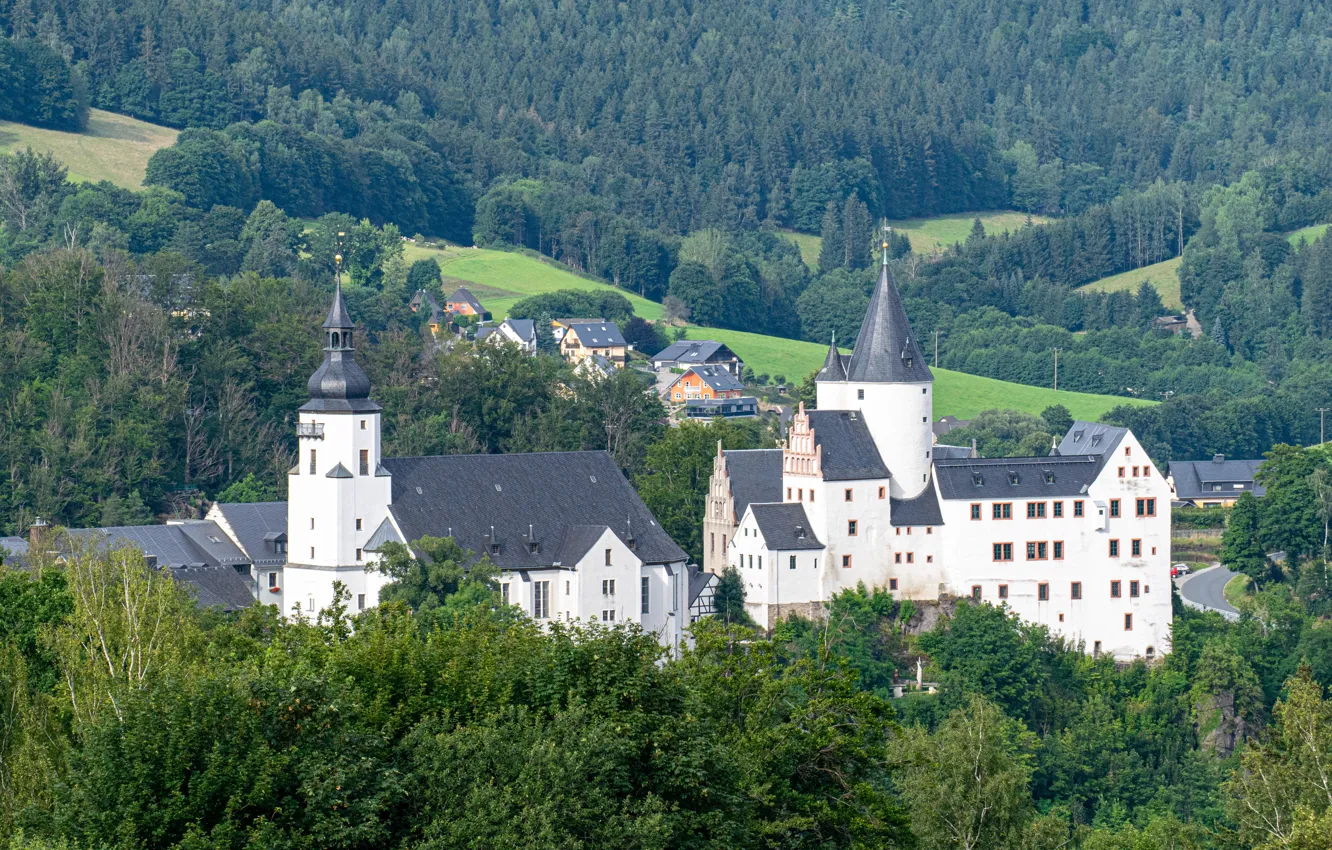Фото обои германия, леса, замки, саксония, шварценбергский замок