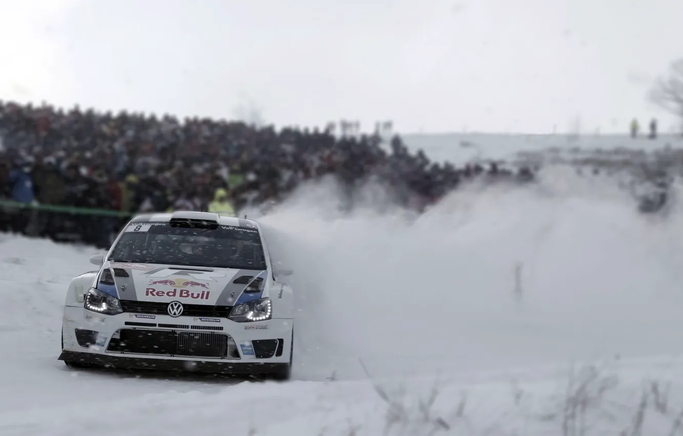 Фото обои Снег, Volkswagen, Поворот, Занос, WRC, Ралли, Передок, Polo