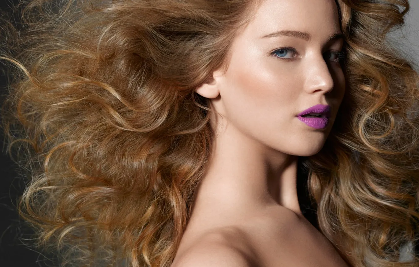 Фото обои девушка, лицо, волосы, макияж, актриса, помада, голубоглазая, Jennifer Lawrence