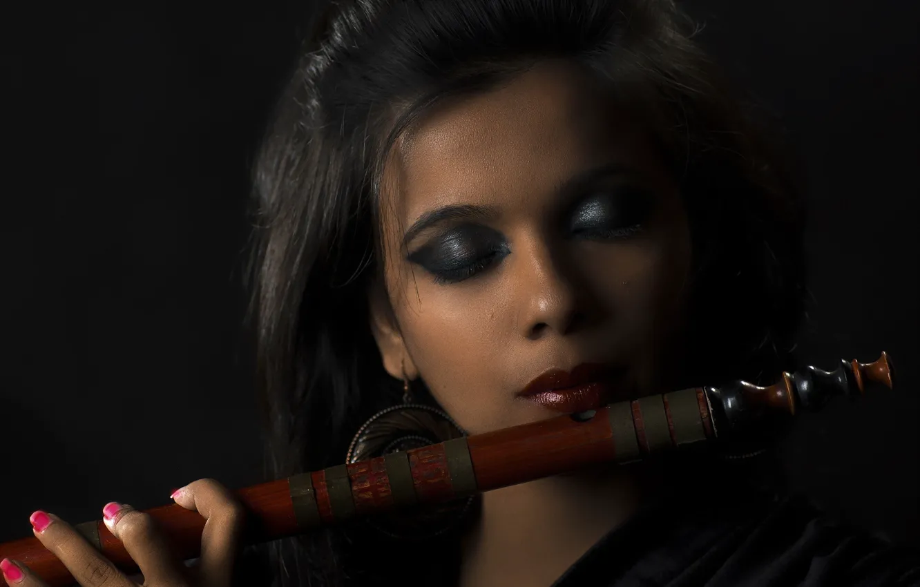 Фото обои девушка, музыка, Bamboo Flute