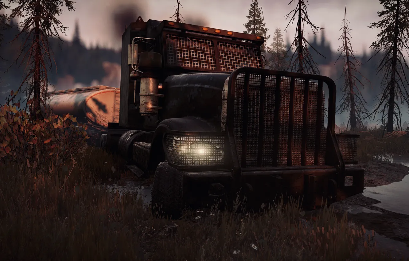 Фото обои HDR, Wood, Water, Lights, Smoke, Truck, Game, Trees