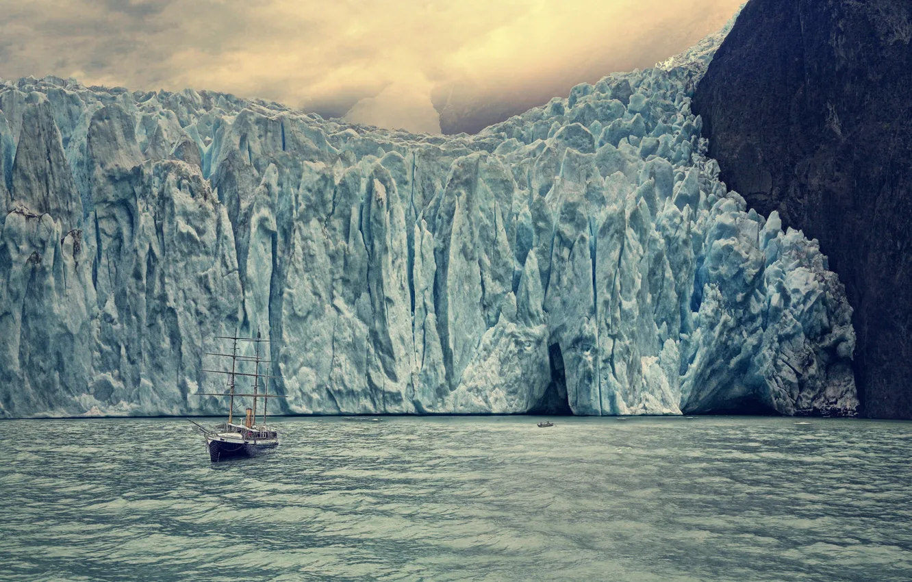 Фото обои море, корабль, лёд