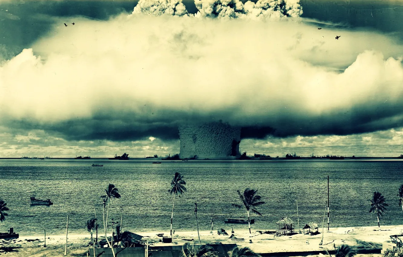 Фото обои взрыв, гриб, облако, атомная бомба