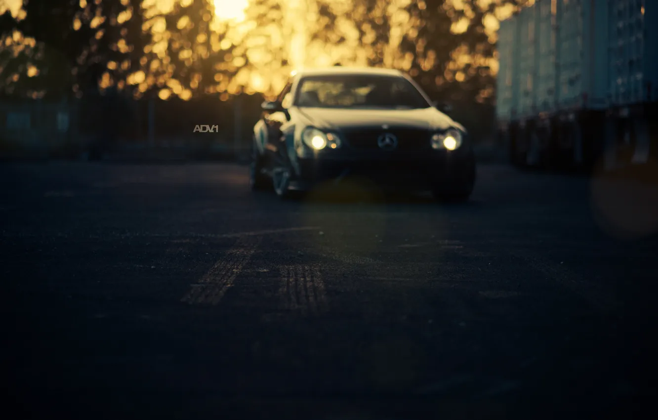 Фото обои машина, закат, фон, черный, вечер, тачка, Mercedes